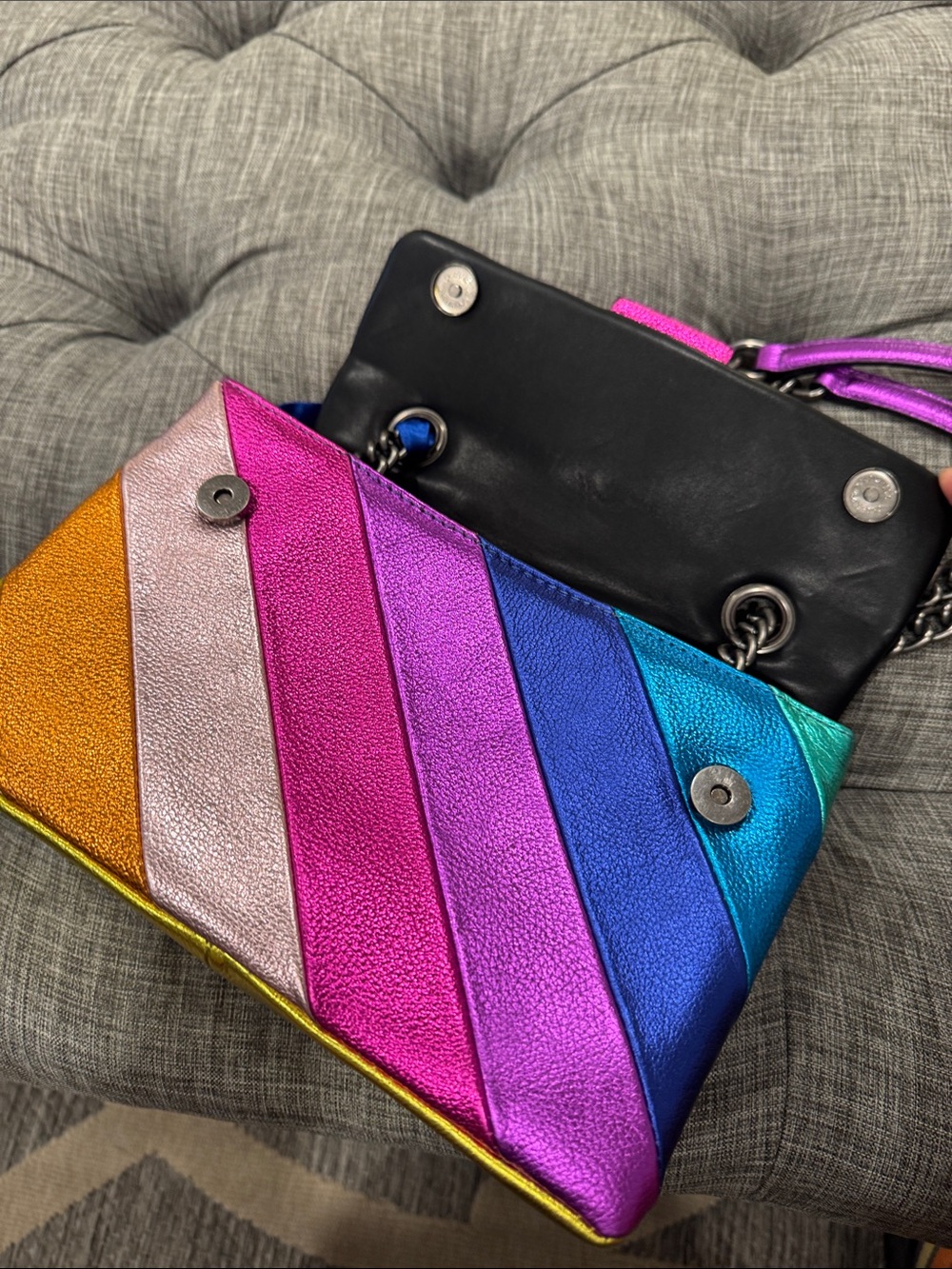 Kurt Geiger Bag Large Kensington Rainbow Leather Shoulder Chain Bag - Picture 11 of 17